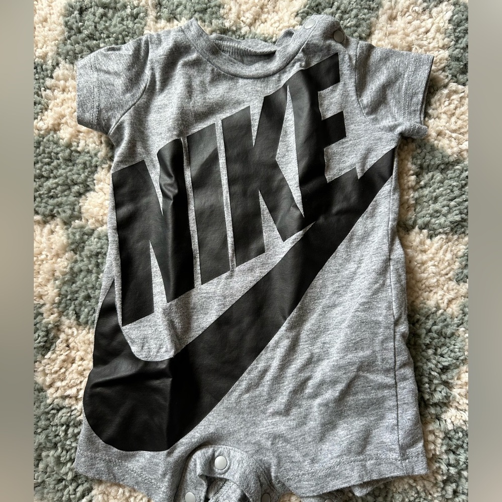 Gray Nike black logo, bodysuit, baby romper onesie